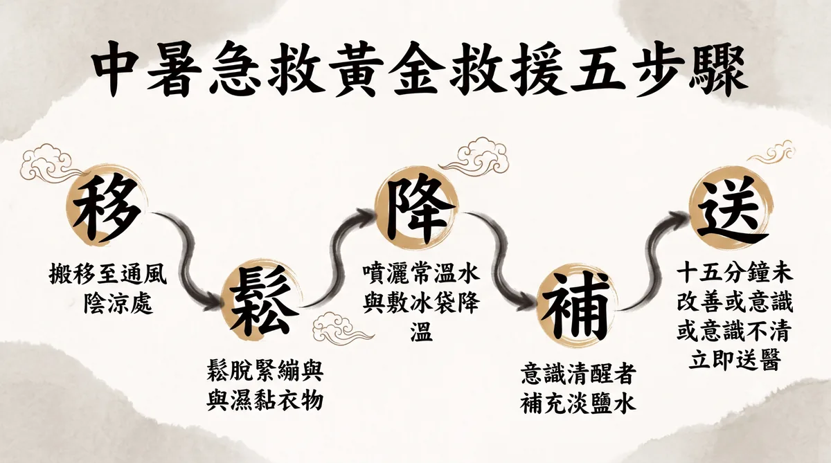 中暑急救處置流程:移鬆降補送黃金救援五步驟
