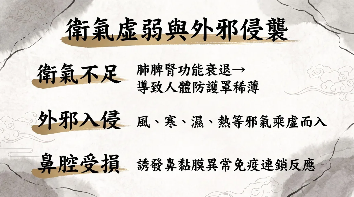 中醫衛氣虛弱與風寒濕熱侵襲鼻腔原因