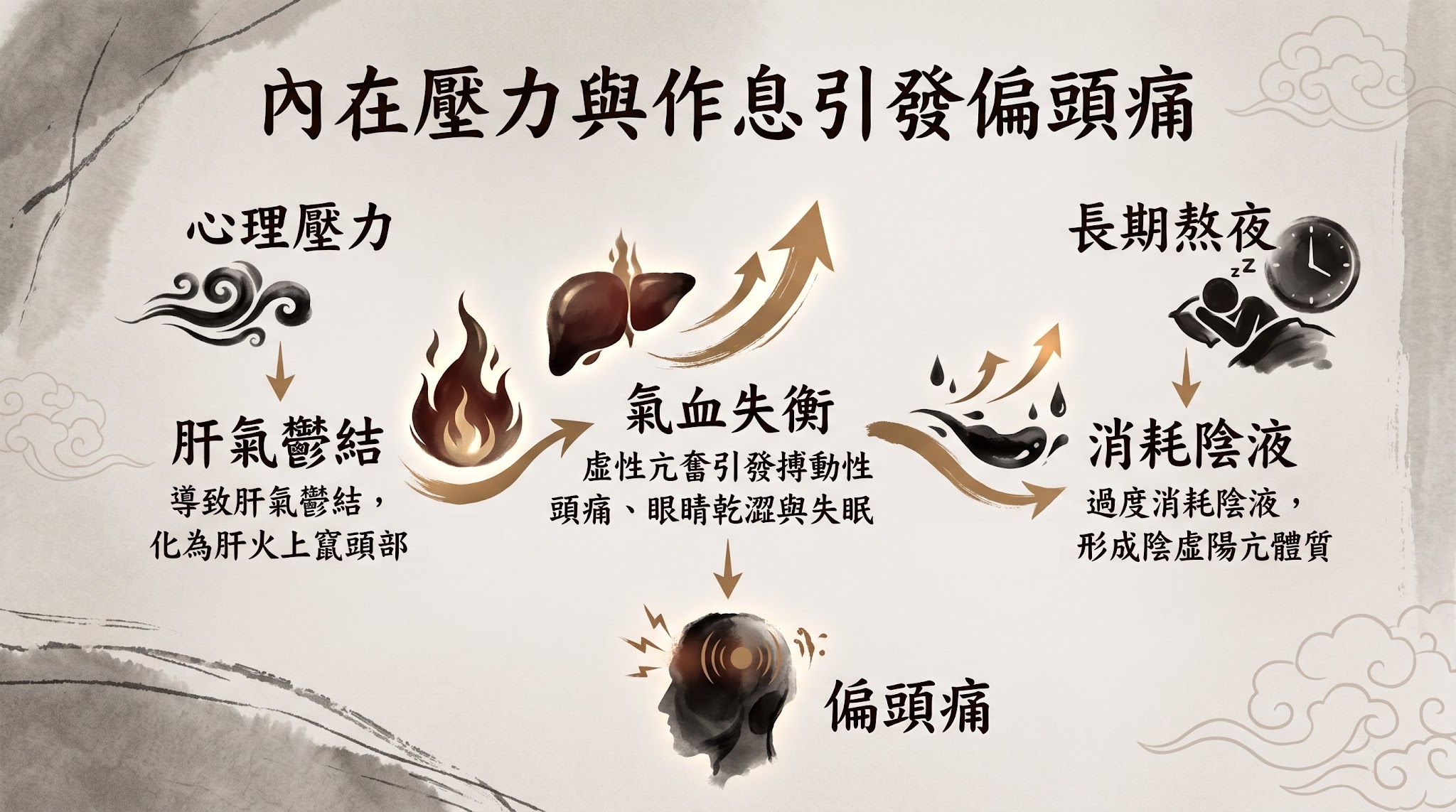 心理壓力與熬夜引發偏頭痛的中醫